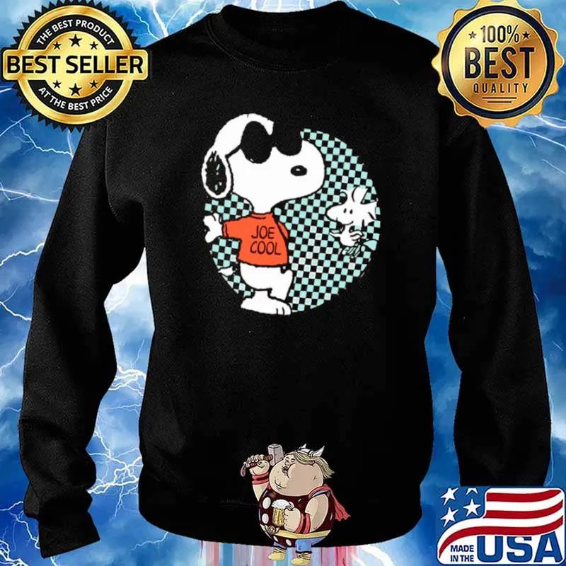 Snoopy Joe Cool And Woodstock Checkered Cartoon Sweater