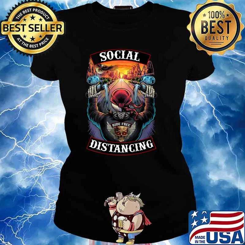 Social Distancing Mens Motorcycle Biker Skull Shirt Ladies tee