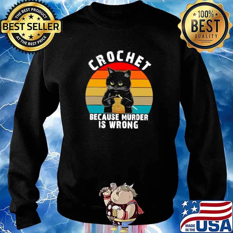 Vintage Retro Black Cat Crochet Because Murder Is Wrong Sweater
