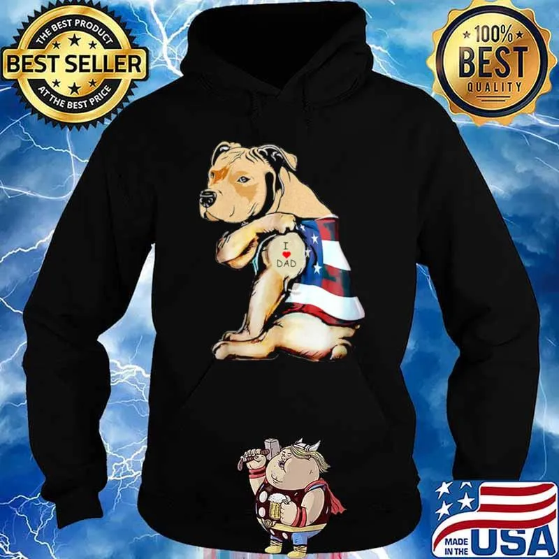 Womens PitBull Dog Tattoo I Love Dad Hoodie