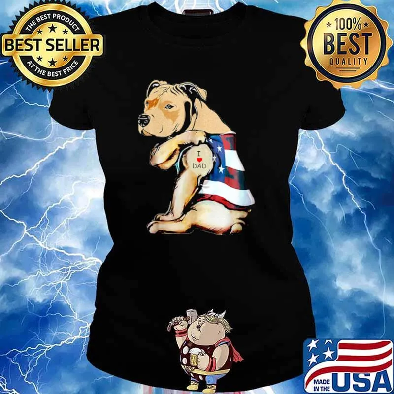Womens PitBull Dog Tattoo I Love Dad Ladies tee