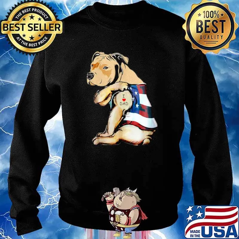 Womens PitBull Dog Tattoo I Love Dad Sweater