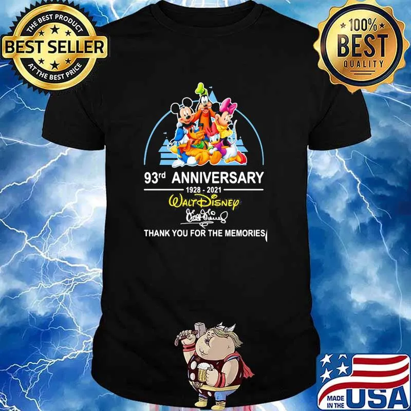 93rd anniversary 1928 2021 Walt Disney thank you for the memories signature shirt