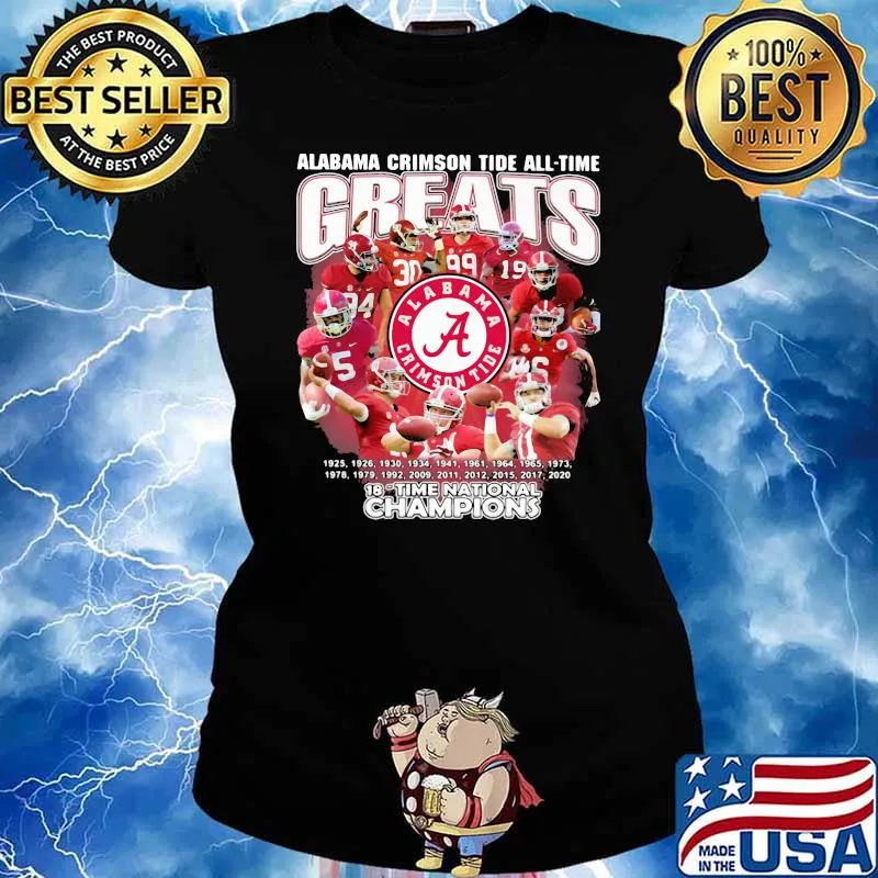 Alabama crimson tide all time greats 18 time national champion Ladies tee