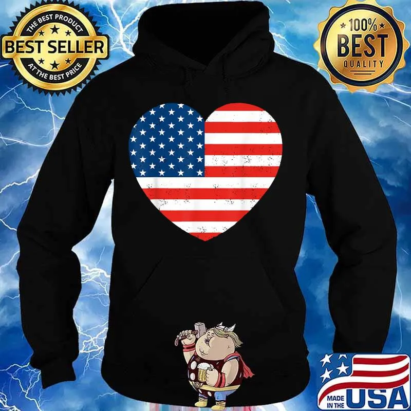 American Flag Heart 4th Of July USA Patriotic T-Shirt Hoodie