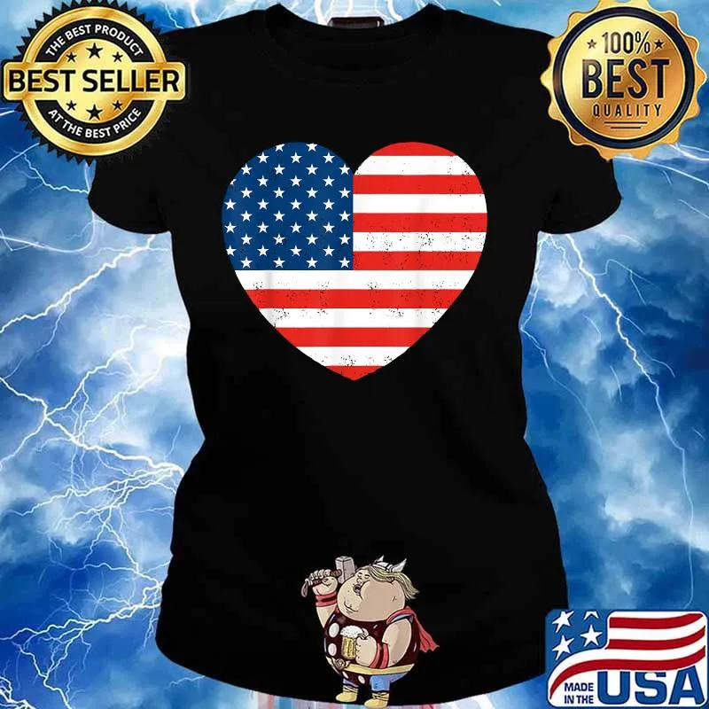 American Flag Heart 4th Of July USA Patriotic T-Shirt Ladies tee