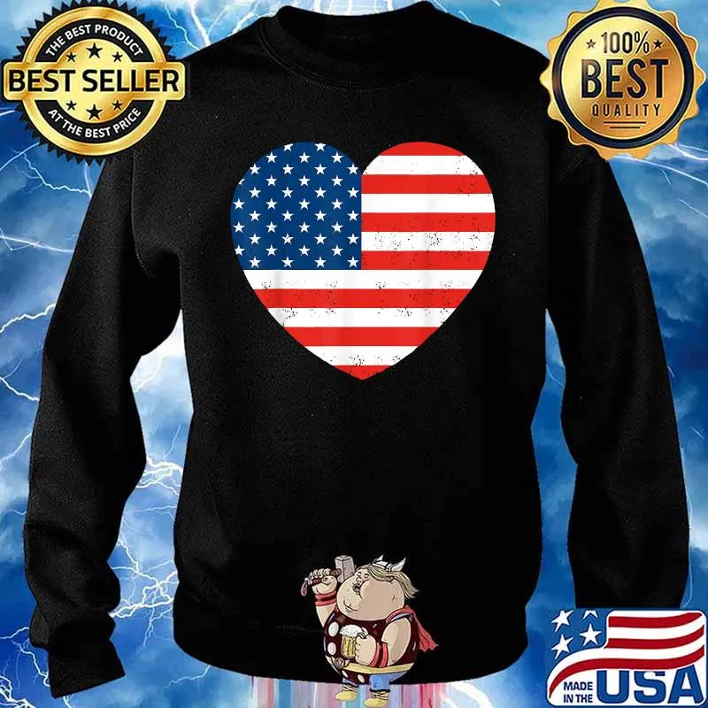 American Flag Heart 4th Of July USA Patriotic T-Shirt Sweater