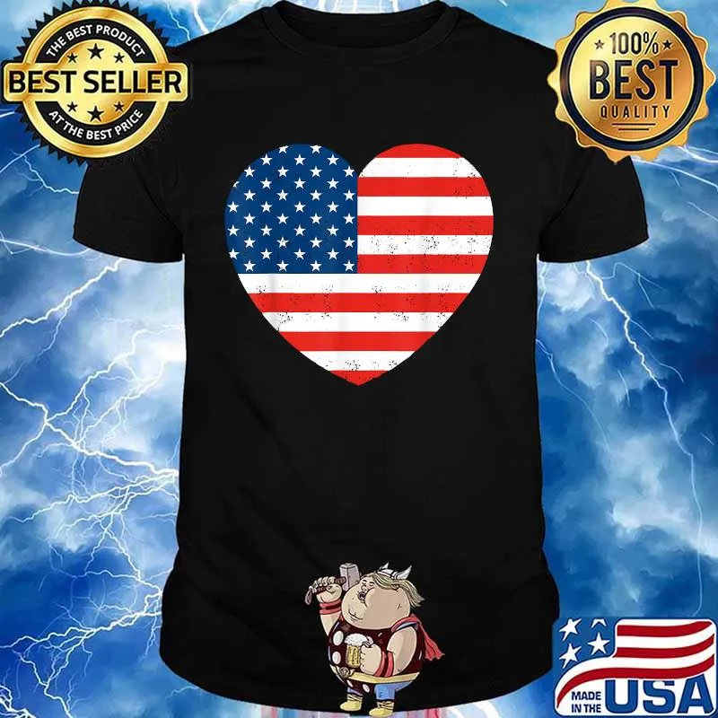 American Flag Heart 4th Of July USA Patriotic T-Shirt