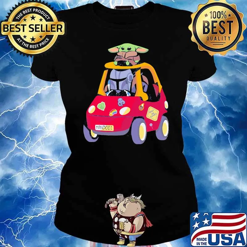 Baby on board the mandalorian driving car yoda Ladies tee