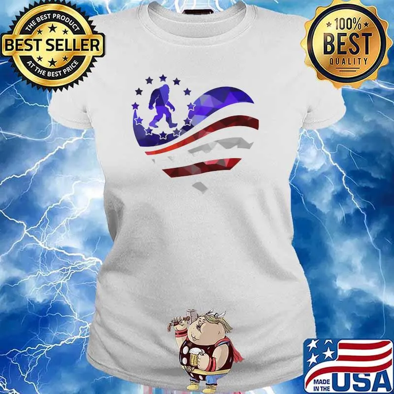 Big Foot Love Flag American Heart Shirt Ladies tee