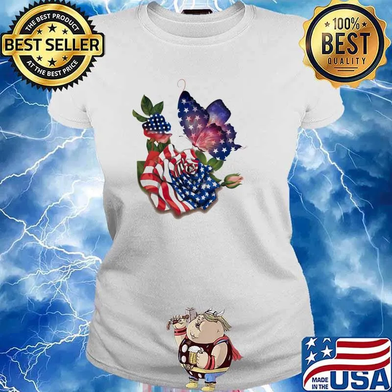 Butterfly proud and rose butterfly lovers American Flag Shirt Ladies tee
