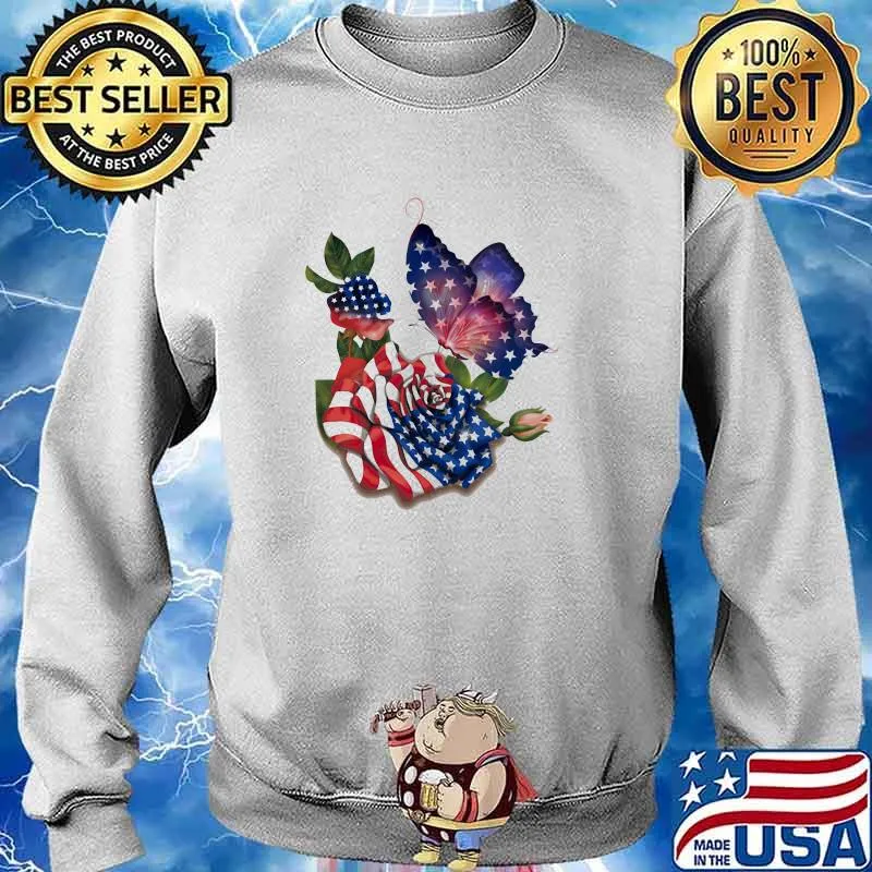 Butterfly proud and rose butterfly lovers American Flag Shirt Sweater