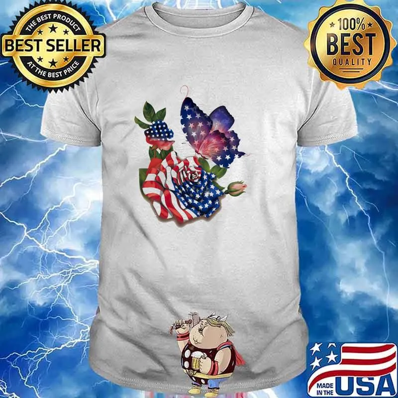 Butterfly proud and rose butterfly lovers American Flag Shirt