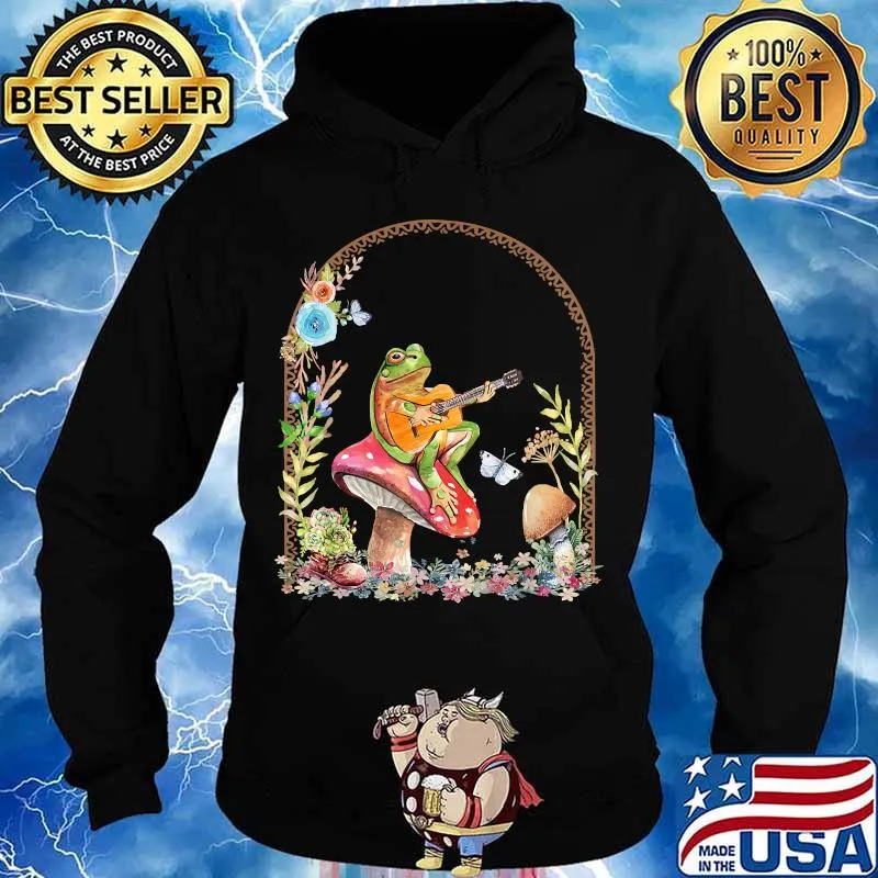 Cottagecore Kawaii Aesthetic Frog Playing Guitar Mushroom T-Shirt Hoodie