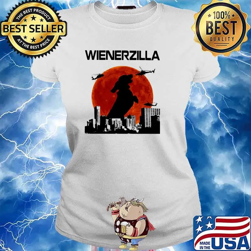 Dachshund Wienerzilla Helicopter Blood Moon Shirt Ladies tee