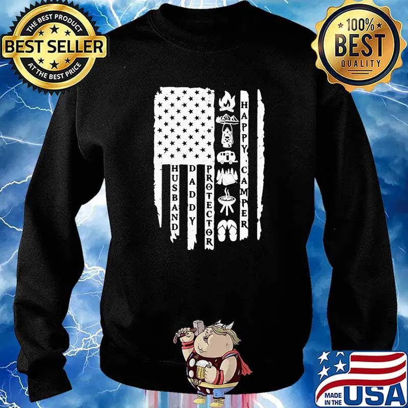 Husband Daddy Protector Happy Camper American Flag Shirt Sweater
