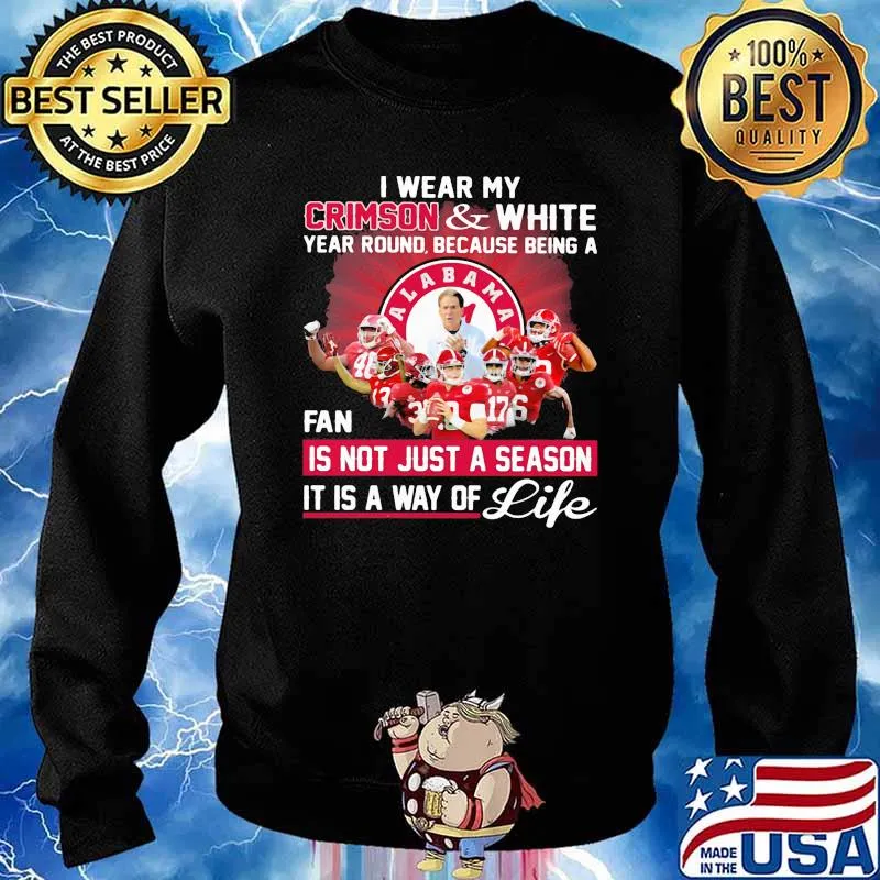I wear my crimson and white year rounf because being a fan not just a season it is way of life Sweater