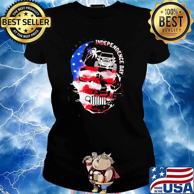 Independence Day Skull Jeep American Flag Shirt Ladies tee