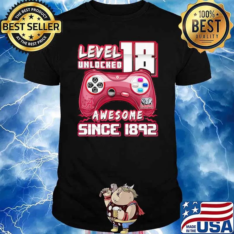 Level 18 unlocked awesome since 1892 alabama crimson video game shirt