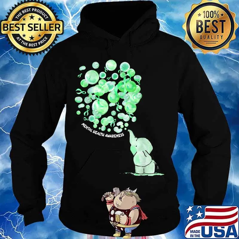Mental Health Awareness Elephant Blows Up Green Balloons Shirt Hoodie