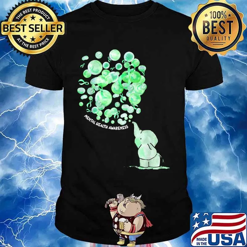 Mental Health Awareness Elephant Blows Up Green Balloons Shirt