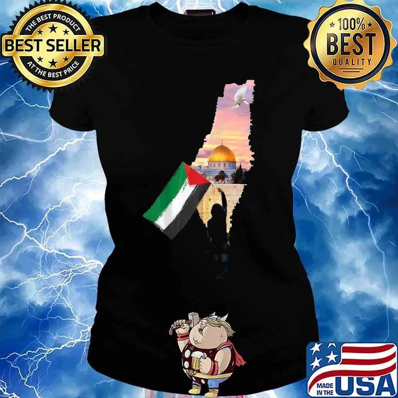 Palestine Map Palestinians Flag Jerusalem's City Sunset Shirt Ladies tee