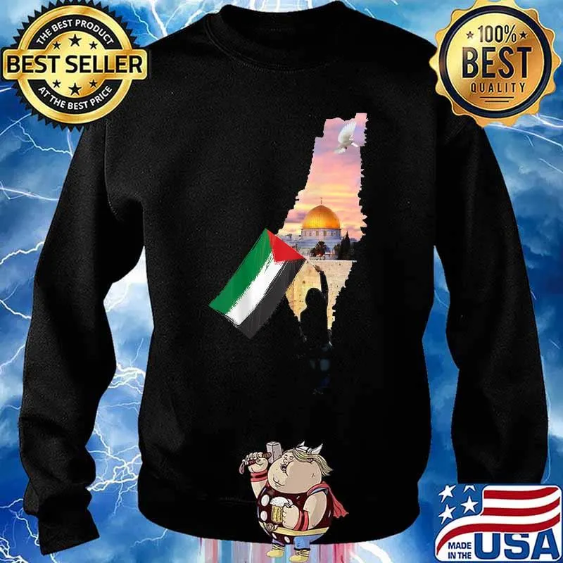 Palestine Map Palestinians Flag Jerusalem's City Sunset Shirt Sweater