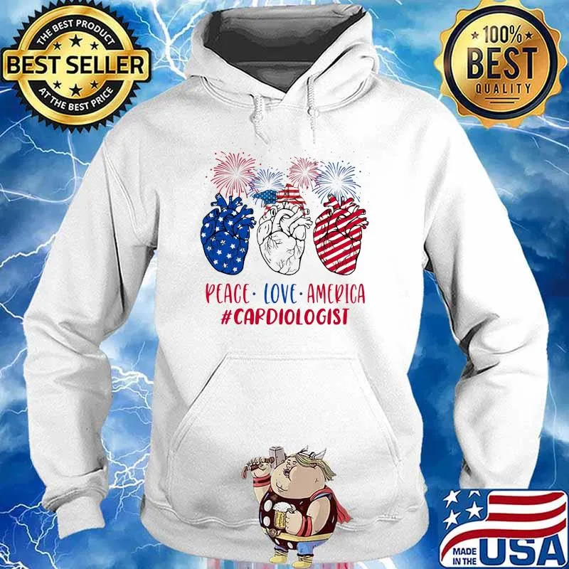 Peace Love America Cardiologist Heart Firework 4th Of July Shirt Hoodie