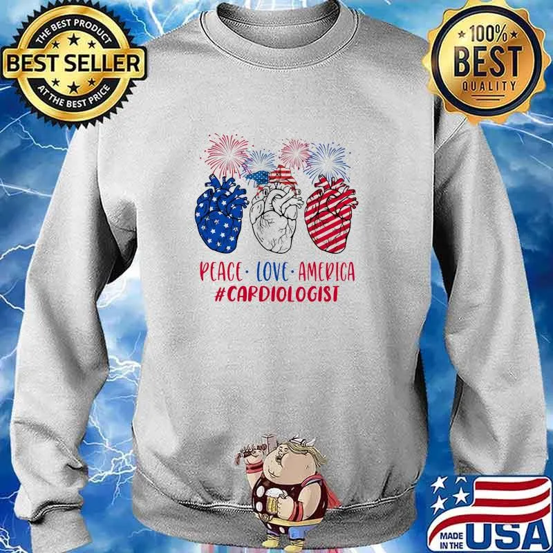 Peace Love America Cardiologist Heart Firework 4th Of July Shirt Sweater
