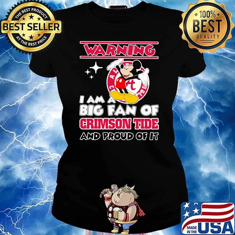Warning i am big fan of crimson tide and proud of it mickey mouse Ladies tee