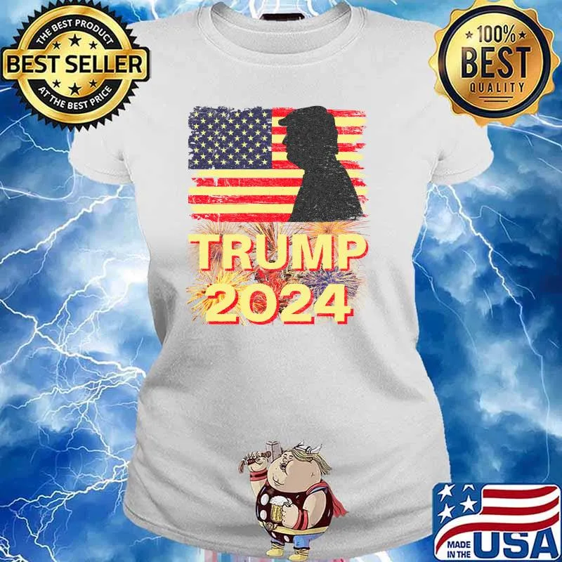 2024 Trump For President 4th of July Fireworks USA Flag Shirt Ladies tee