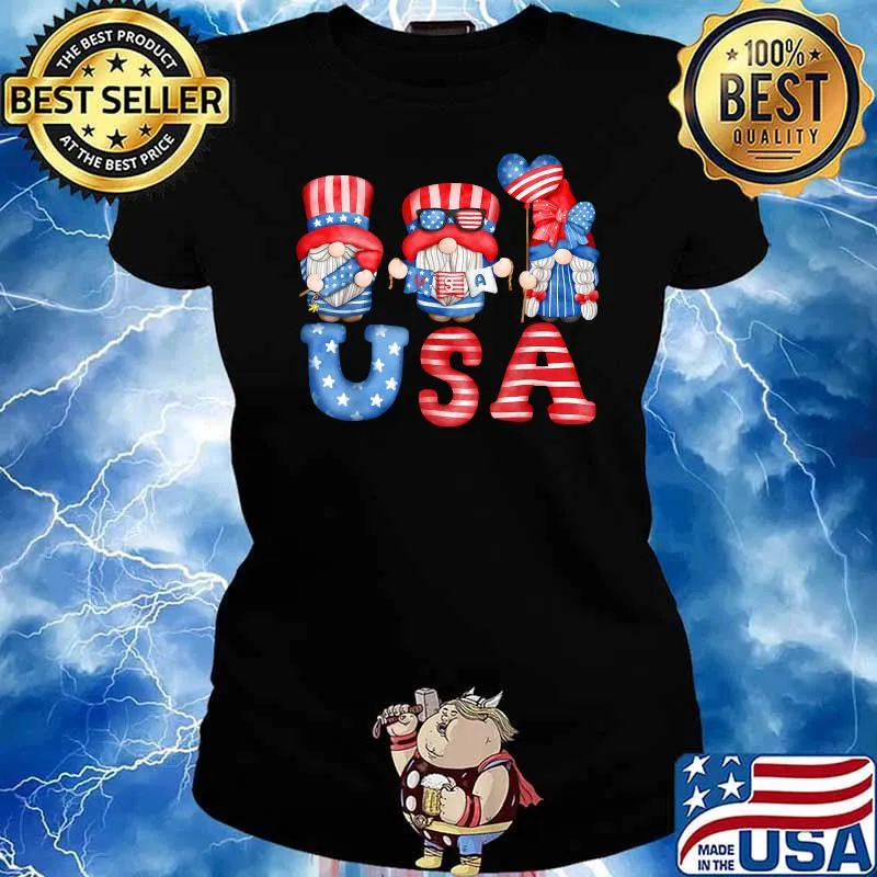 4th of July USA American Flag Gnomes Patriotic Cute T-Shirt Ladies tee