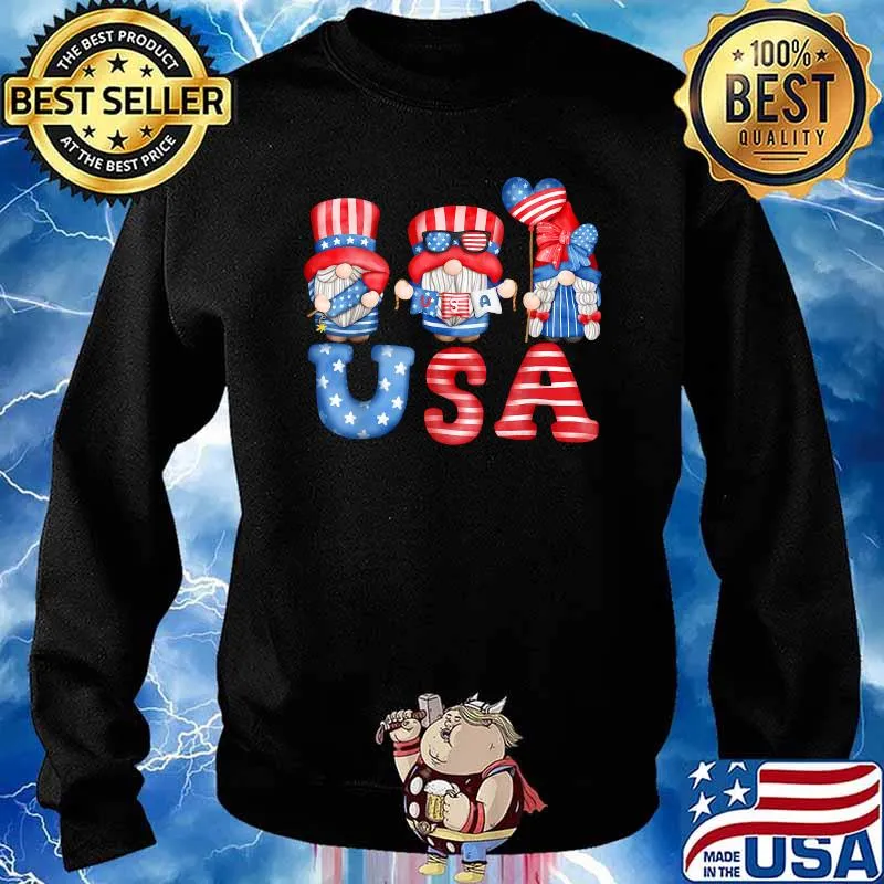 4th of July USA American Flag Gnomes Patriotic Cute T-Shirt Sweater