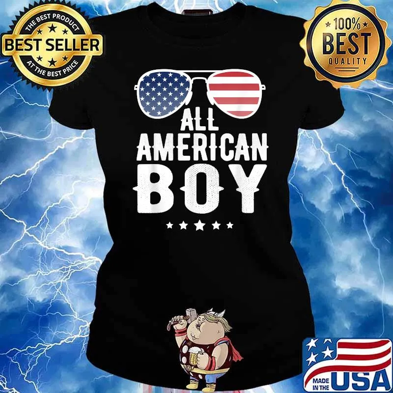 All American Boy 4th of July US Patriotic Sunglasses T-Shirt Ladies tee