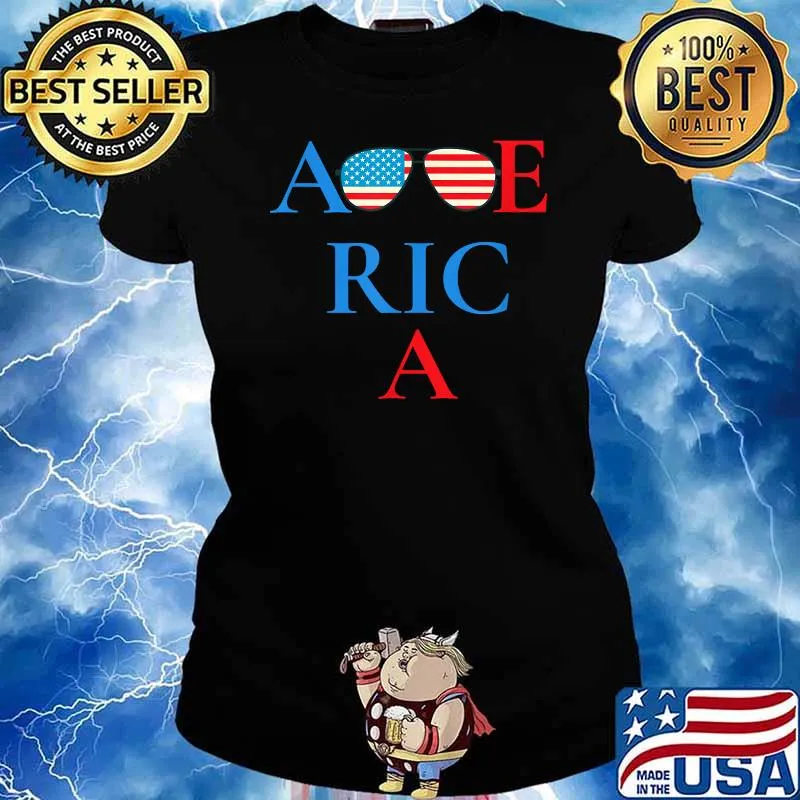 America 4th of July American Flag Sunglasses T-Shirt Ladies tee