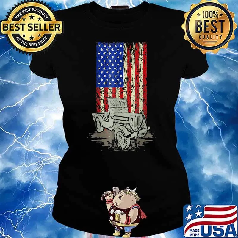 American Flag jeep american flag 4th of July T-Shirt Ladies tee