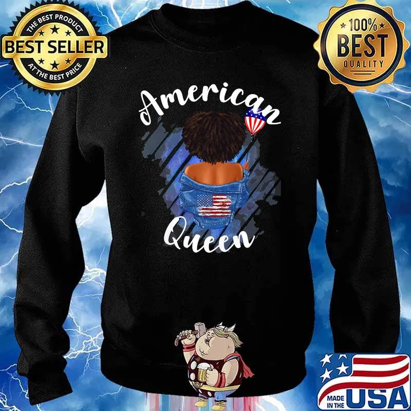 American Queen Black Woman Balloon 4th July Patriotic African T-Shirt Sweater