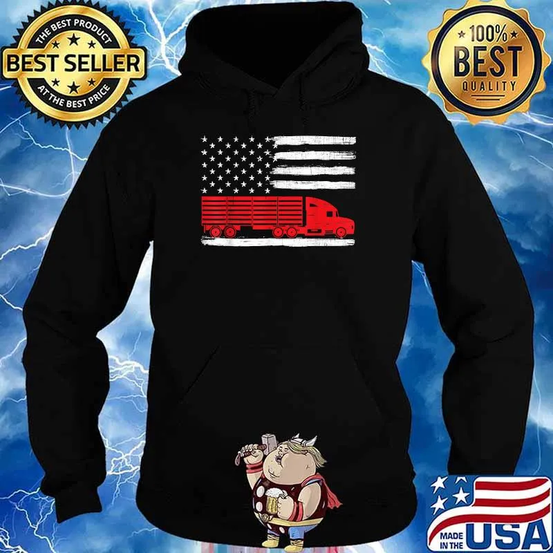 American Trucker USA Flag Truck Driver Driving Trailer T-Shirt Hoodie