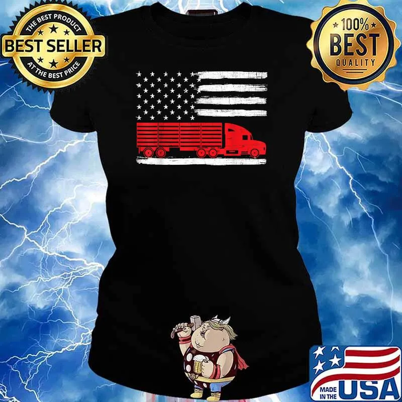 American Trucker USA Flag Truck Driver Driving Trailer T-Shirt Ladies tee