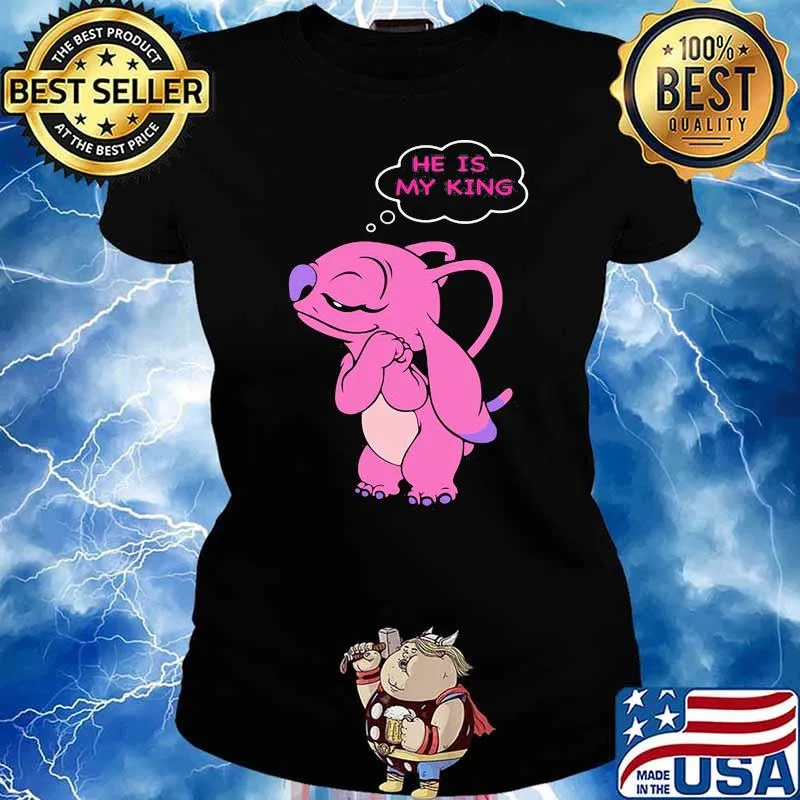 Angel stitch saying he is my king s Ladies tee