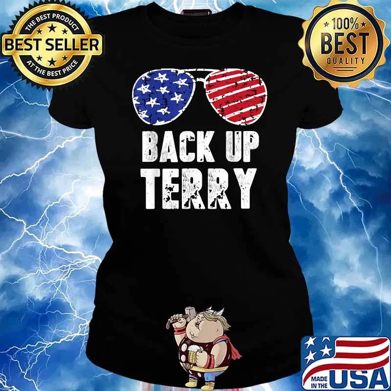 Back Up Terry 4th of July Sunglasses USA American Flag T-Shirt Ladies tee