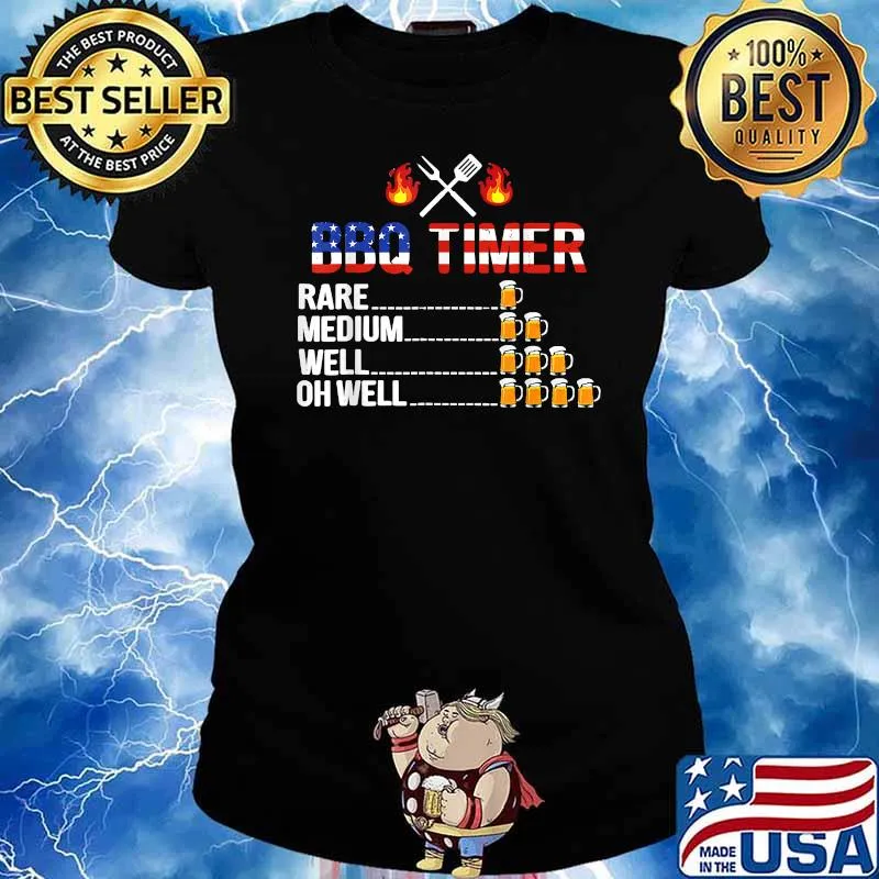 BBQ Timer Barbecue Beer Lover USA Flag Funny 4th Of July T-Shirt Ladies tee
