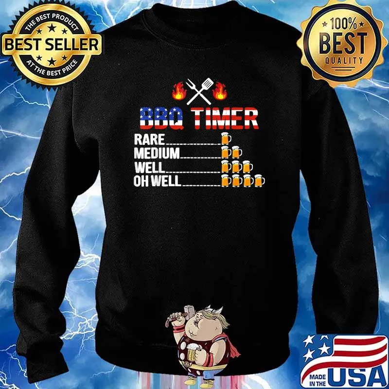 BBQ Timer Barbecue Beer Lover USA Flag Funny 4th Of July T-Shirt Sweater