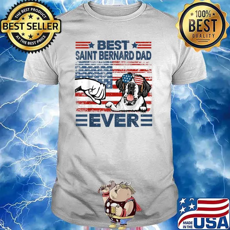 Best Saint Bernard Dad Ever American Flag Dog Sunglasses Father's Day T-Shirt