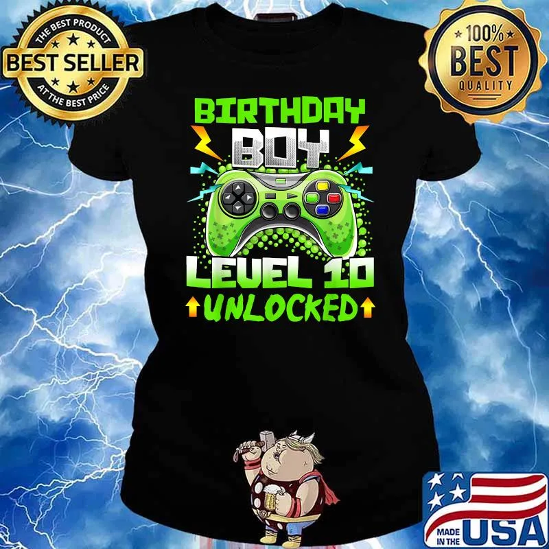Birthday Boy Level 10 Unlocked Video Gamer T-Shirt Ladies tee
