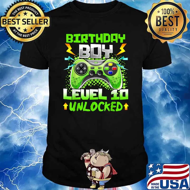 Birthday Boy Level 10 Unlocked Video Gamer T-Shirt