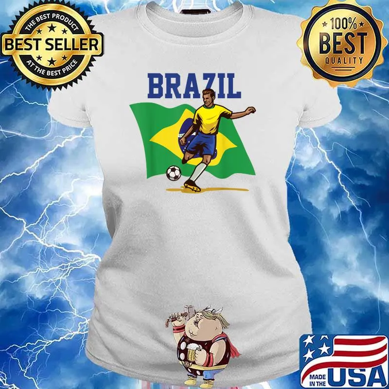 Brazil Flag Soccer Football and Player T-Shirt Ladies tee