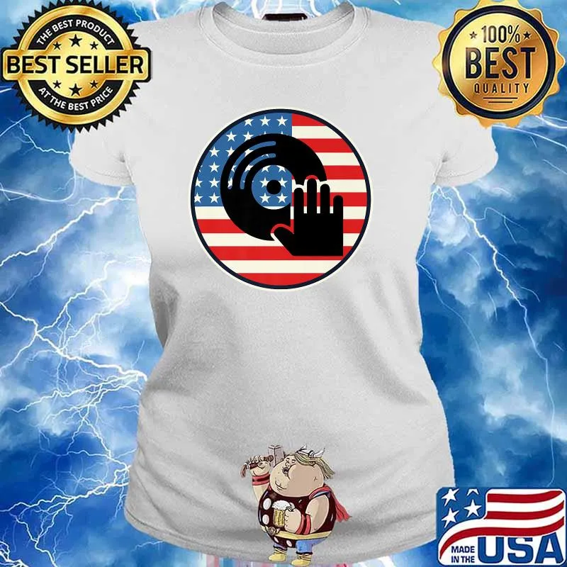 DJ Player Dad Disc Jockey US Flag 4th Of July T-Shirt Ladies tee