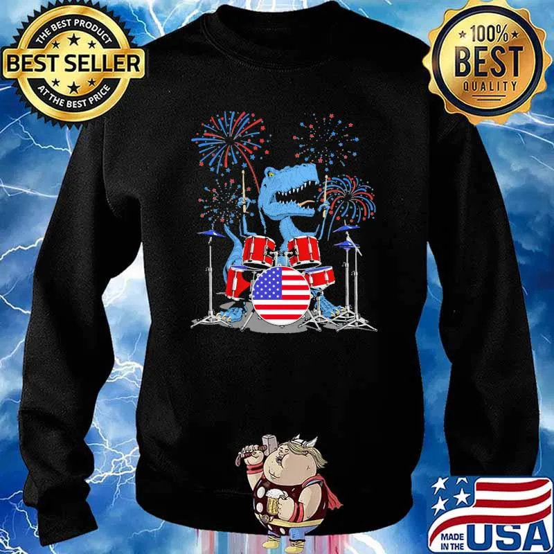 Drum 4th July Dinosaur Firework Shirt Sweater