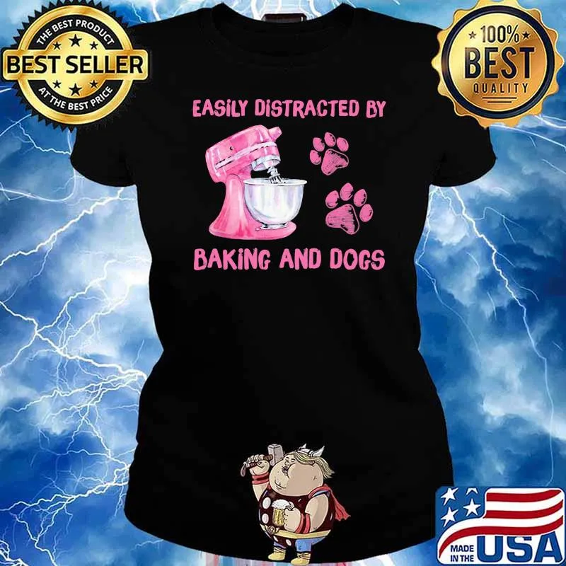 Easily distracted by baking and dogs hologram Ladies tee